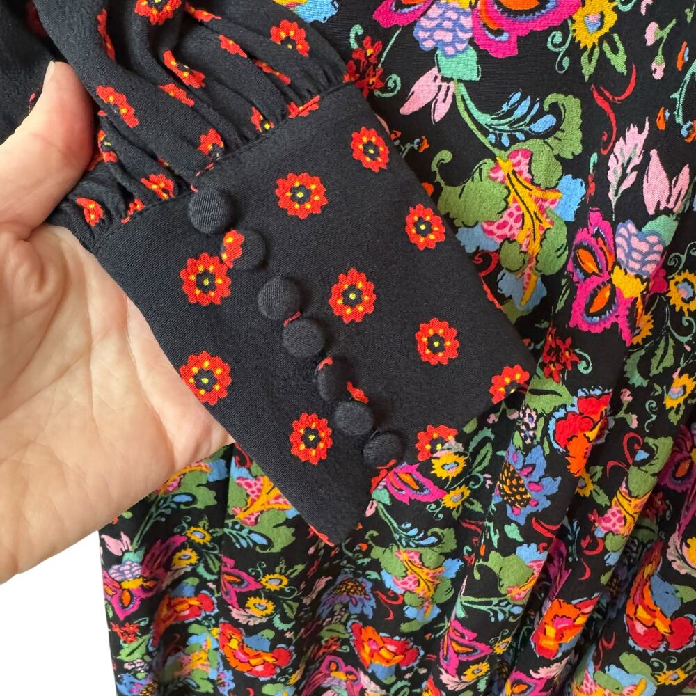 BODEN Blouson Sleeve Floral Maxi Dress V Neck Size 2P Black Red - Picture 8 of 14